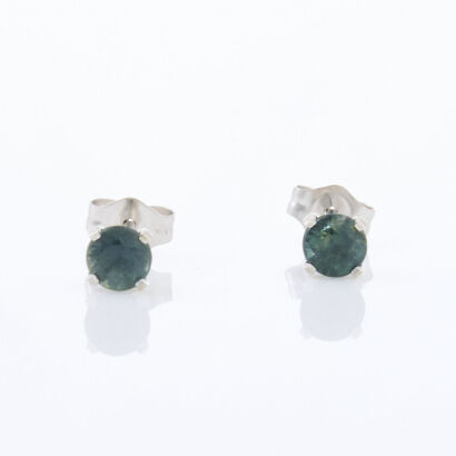 14ct White Gold, 4.20mm Green Sapphire Stud Earrings