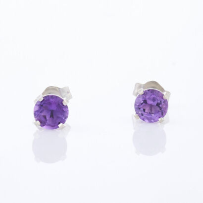 14ct White Gold, 5mm Amethyst Stud Earrings