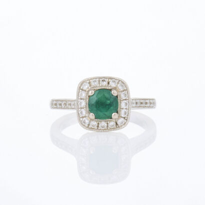 18ct White Gold, .50ct Emerald and .36ct Diamond Ring