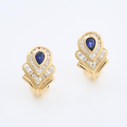 18ct Yellow Gold, 1.10ct Sapphire and .90ct Diamond Earrings