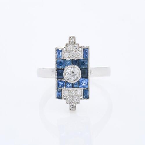 14ct White Gold, Art Deco Style Sapphire and Diamond Ring