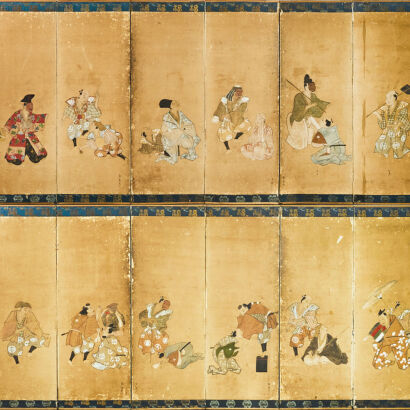 A Pair of 18th Century Japanese Edo Period Painted Screens