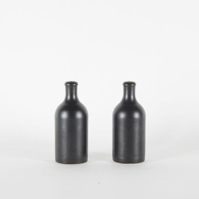 A Pair of 0.5L MKM Black Pottery Bottles