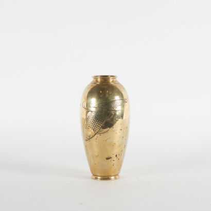 A Brass Vase With Koi Fish Detail