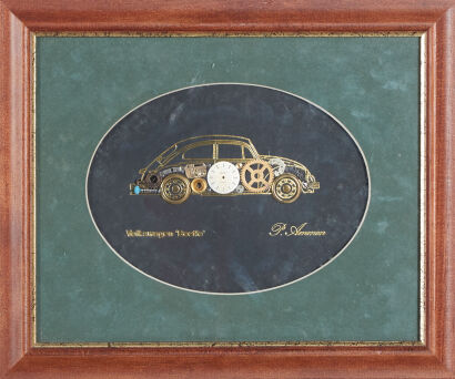 A Vintage Volkswagen Beetle Collage With Watch Components