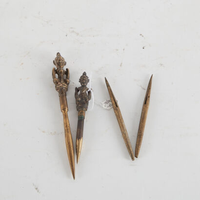 A Trio Of South East Asian Bronze Tattoo Needles