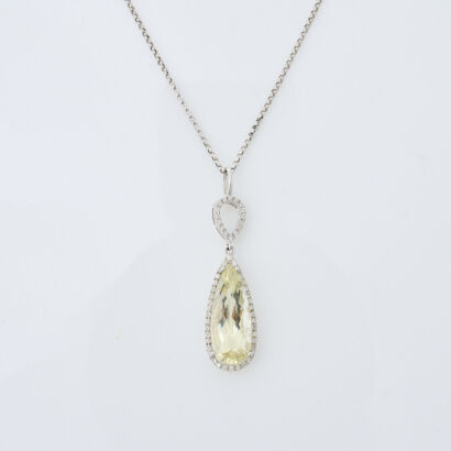 18ct White Gold, 7.00ct Citrine and .26ct Diamond Pendant