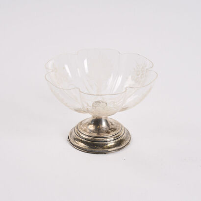 An Etched Glass Bowl With A Sterling Silver Base