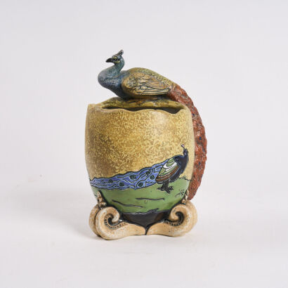 A Handmade Amphora Figural Vase with Scenes from Aesop� Fables The Peacock