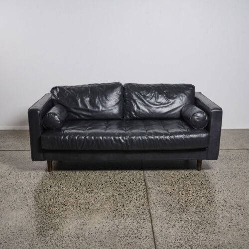 A Black Leather Contemporary Sofa