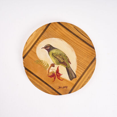 R.M LORTEAU Bell Bird Painted New Zealand Timbers Plate