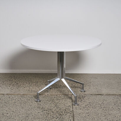 An Eames Style Table With White Top & Metal Base