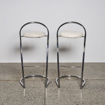 A Pair of Chrome Post Modern Italian Bar Stools