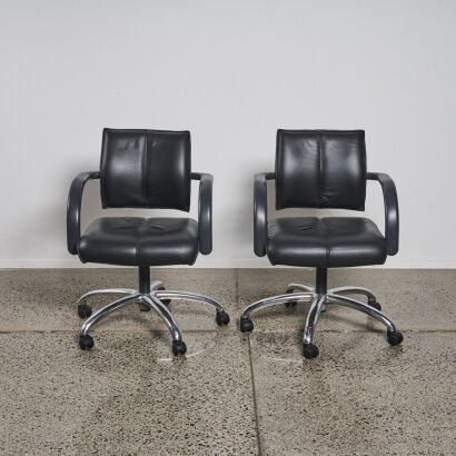 A Pair Of Formway ARQ Desk Chairs in Black Leather