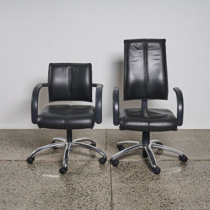 A Pair Of Formway ARQ Desk Chairs in Black Leather