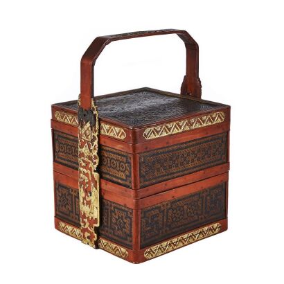 十九世纪中国双层竹编提梁食盒 / A 19th Century Chinese Bamboo Dinner Box