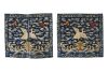十八至十九世纪中国清嘉庆年间红顶仙鹤文官補子一对 / A Pair of 18th to 19th Century Chinese Qing Dynasty Jiaqing Period Red Head Crane Embroidered Silk Rank Badges