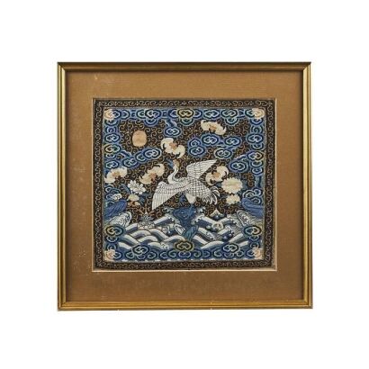 十八世纪中国清乾隆年间缂丝红顶仙鹤一品文官補子 / An 18th Century Chinese Qing Dynasty Qianlong Period Red Head Crane Embroidered Silk Rank Badge