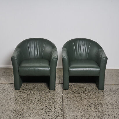 A Pair Of Italian Post Modern Tub Chairs In Green Leather