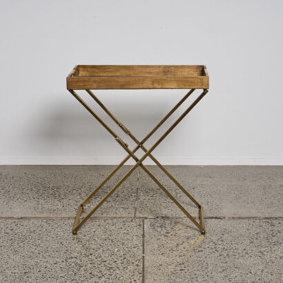 A Foldout Hallway Table In Gold Metal & Wood