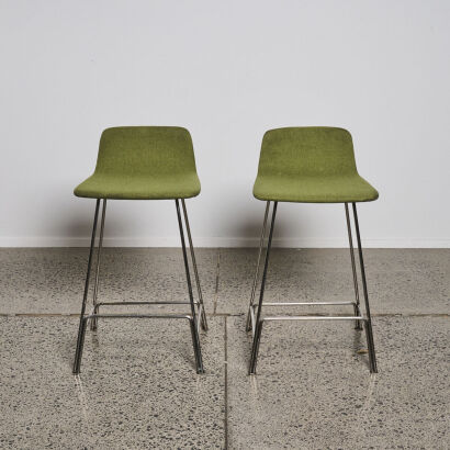 A Pair of Designer Sean Dix Barstools Green Upholstery