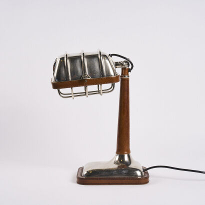 A Nautical Desktop Lamp in Metal With Leather Binding