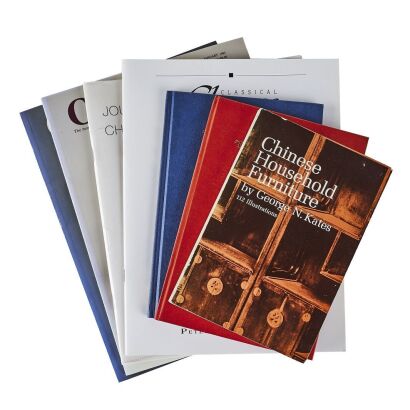 五本大小不一的中国古典家具杂志和中国清朝缂丝補子书籍 / Five Chinese Classical Furniture Magazines of Different Sizes and Tie-silk Supplement Books of the Qing Dynasty