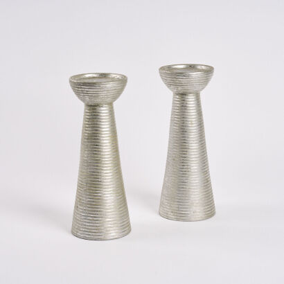 A Cast Ribbed Aluminium Candle Holders Designed For Gisela Graham Ltd London