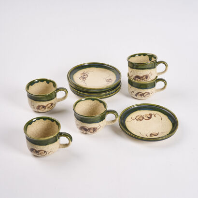 A Set Of Japanese Oribe Ware Teacups And Saucers