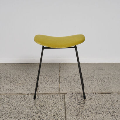 A Sixties Stool With Acid Yellow Velvet Seat