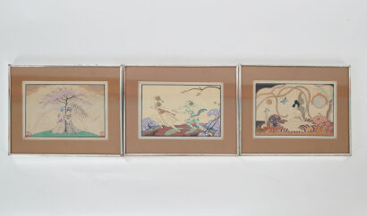 GEORGES BARBIER Trio Of Art Deco Paintings C.1920s