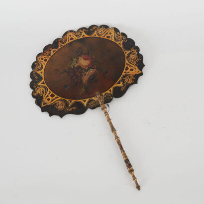 A Hand Painted Victorian Paper Mache Fan