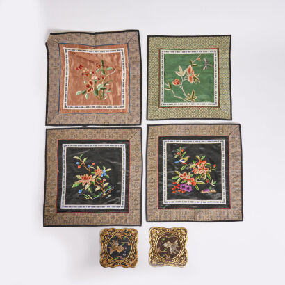 A Set Of Chinese Silk Coasters And Place Mats