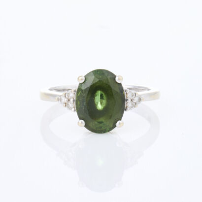 18ct White Gold, 3.56ct Green Tourmaline and .19ct Diamond Ring