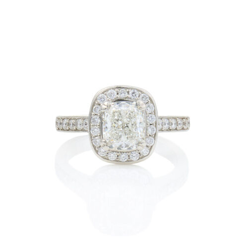 Platinum, 1.81ct Diamond Halo Cushion Cut Ring