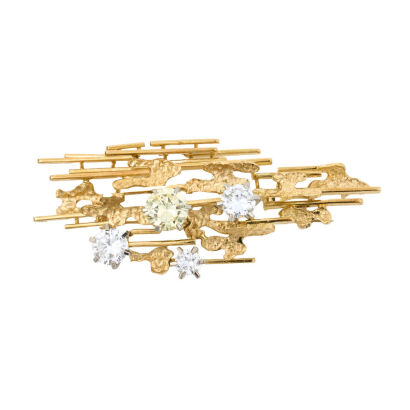 18ct Yellow and White Gold, 3.52ct Diamond Brooch