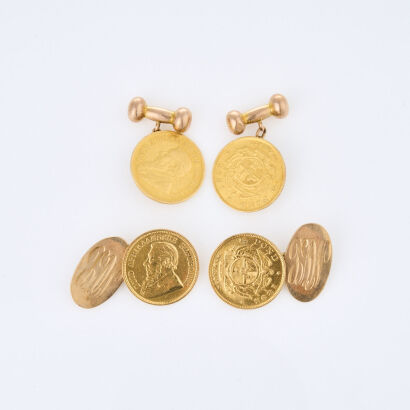 Two Pairs of 9ct Rose Gold, Half Pond Coin, Vintage Cufflinks