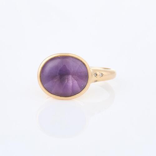 18ct Rose Gold, Contemporary Amethyst and Diamond Dress Ring