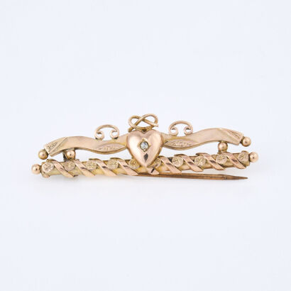9ct Rose Gold, Brooch with .001ct Rose Cut Diamond