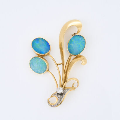 18ct Yellow Gold, Opal Doublet and Diamond Brooch