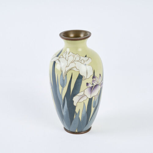A Meiji Period Baluster Cloisonne Vase With Iris and Leaf Motifs, c1900