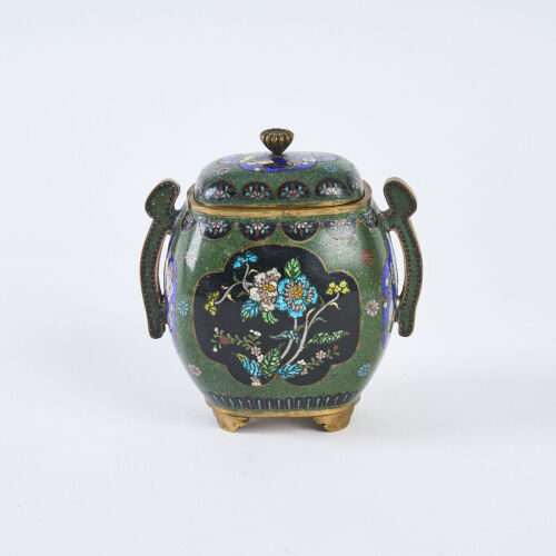A Good Meiji Period Cloisonne Lidded Caddy Jar, c1890