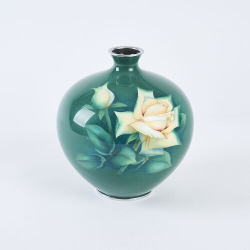 A Showa Period Ando Spherical Vase With Rose Motif, c1935