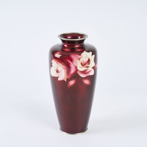A Large Taisho Period Ando Ox Blood Cloisonne Vase, c1920