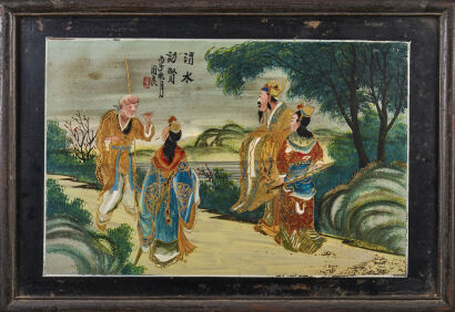 A Chinese Qing Period Reverse Glass Painted Picture, c1850