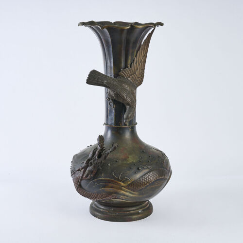 A Large Meiji Period Bronze Vase With Relief Eagle And Dragon, c1885