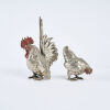 A Pair Of Japanese Metalwork Meiji Period Cockerel And Hen Okimono, c1910 - 2