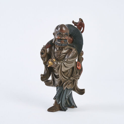 A Meiji Period Carved Wood And Lacquered Sage Okimono Figure, c1880
