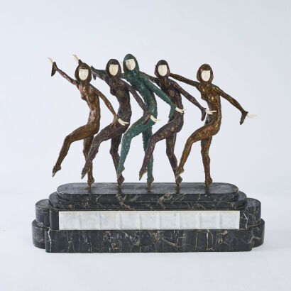 After Demetre Chiparus, "The Girls: A Chorus Line" Art Deco Sculpture