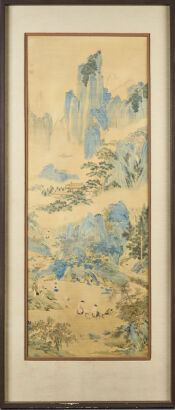 Qiu Ying, Kuang Wu In Mountain Landscape Crossing A River